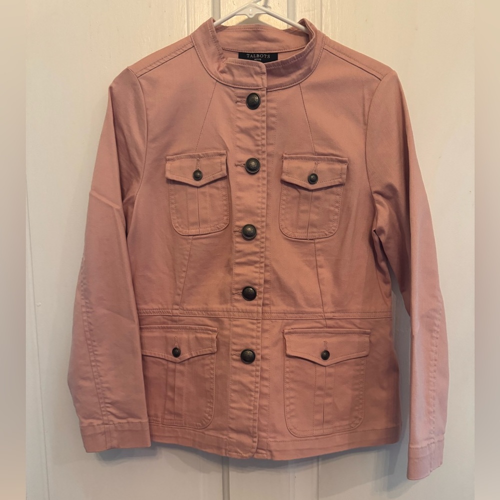 Talbots Banded Collar Pink Denim Jacket Medium Petite